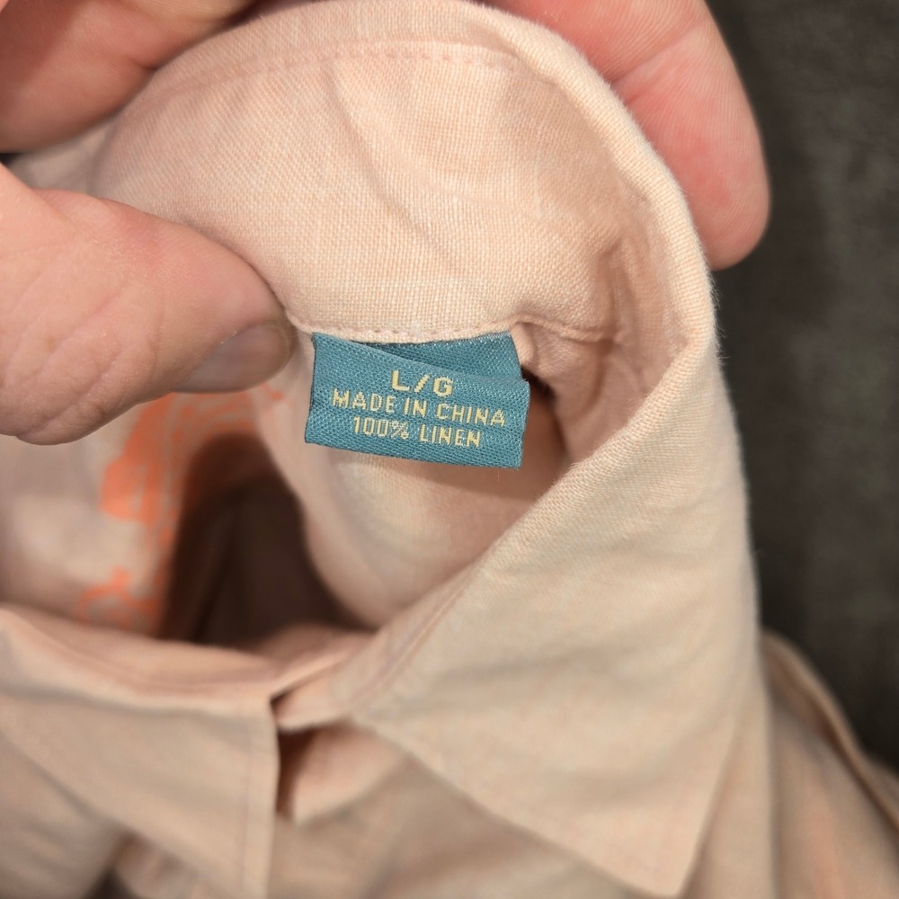 Tommy Bahama Relax Mens L Peach 100% Linen Long Sleeve Button Up Shirt Pocket - Picture 5 of 9